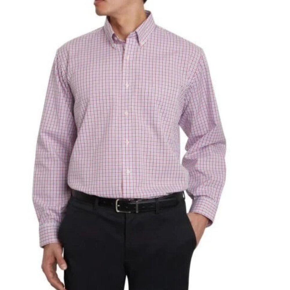 Kirkland Signature Men’s Traditional Fit Red White Check size 16 1/2 x 36/37
